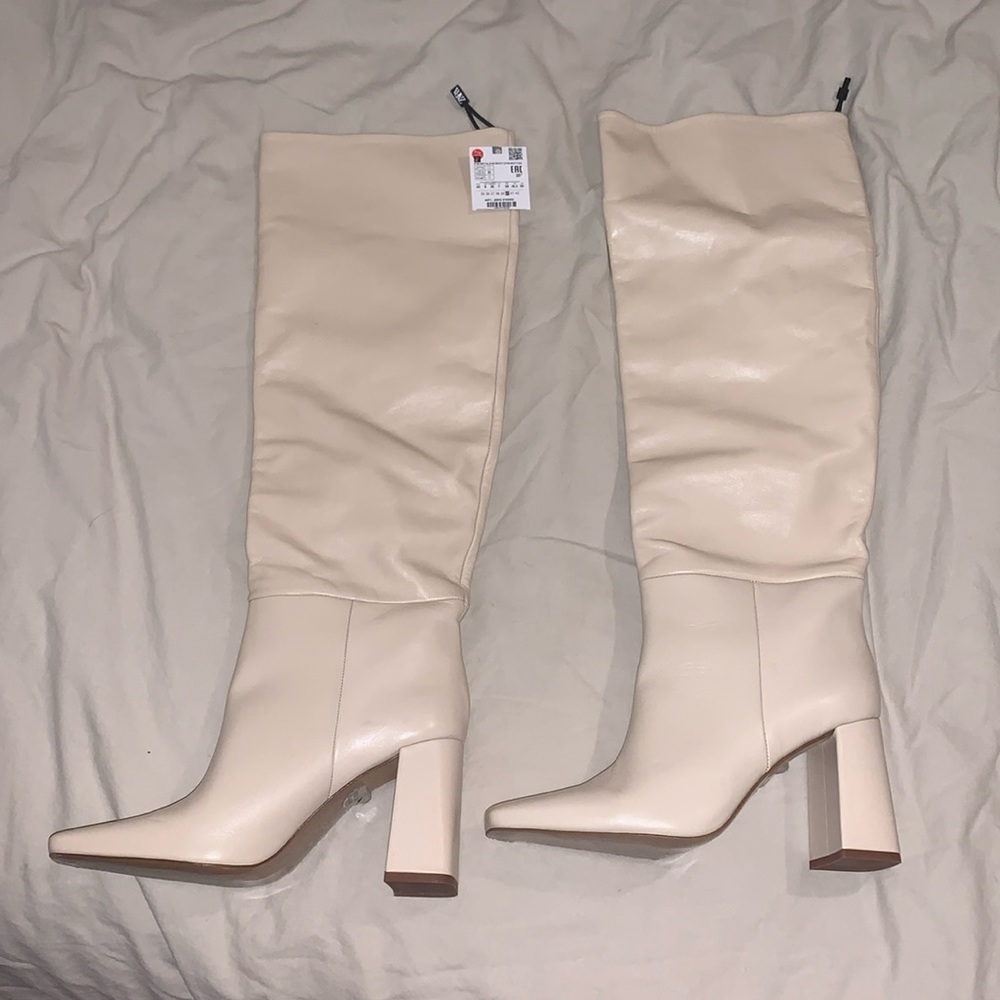 Zara Cream Over the Knee Boots